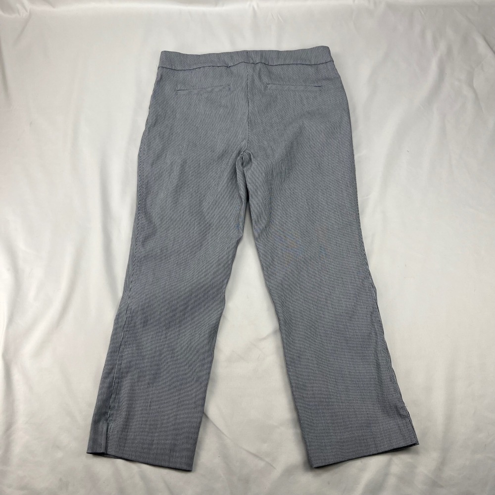 Lila Rose Pull On Stretch Career Blue White Striped‎ Ankle Dress Pants Academia